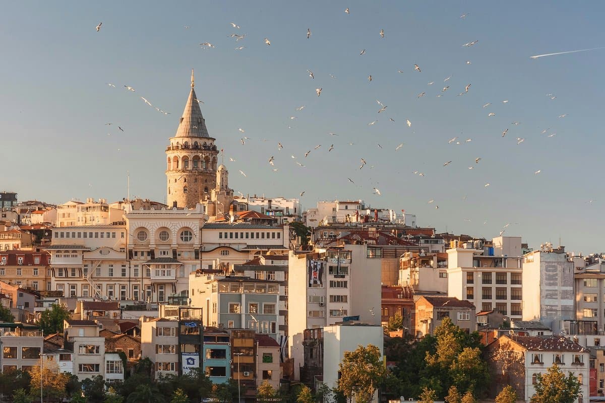 Golden hour over Istanbul's rooftops and the Galata Tower